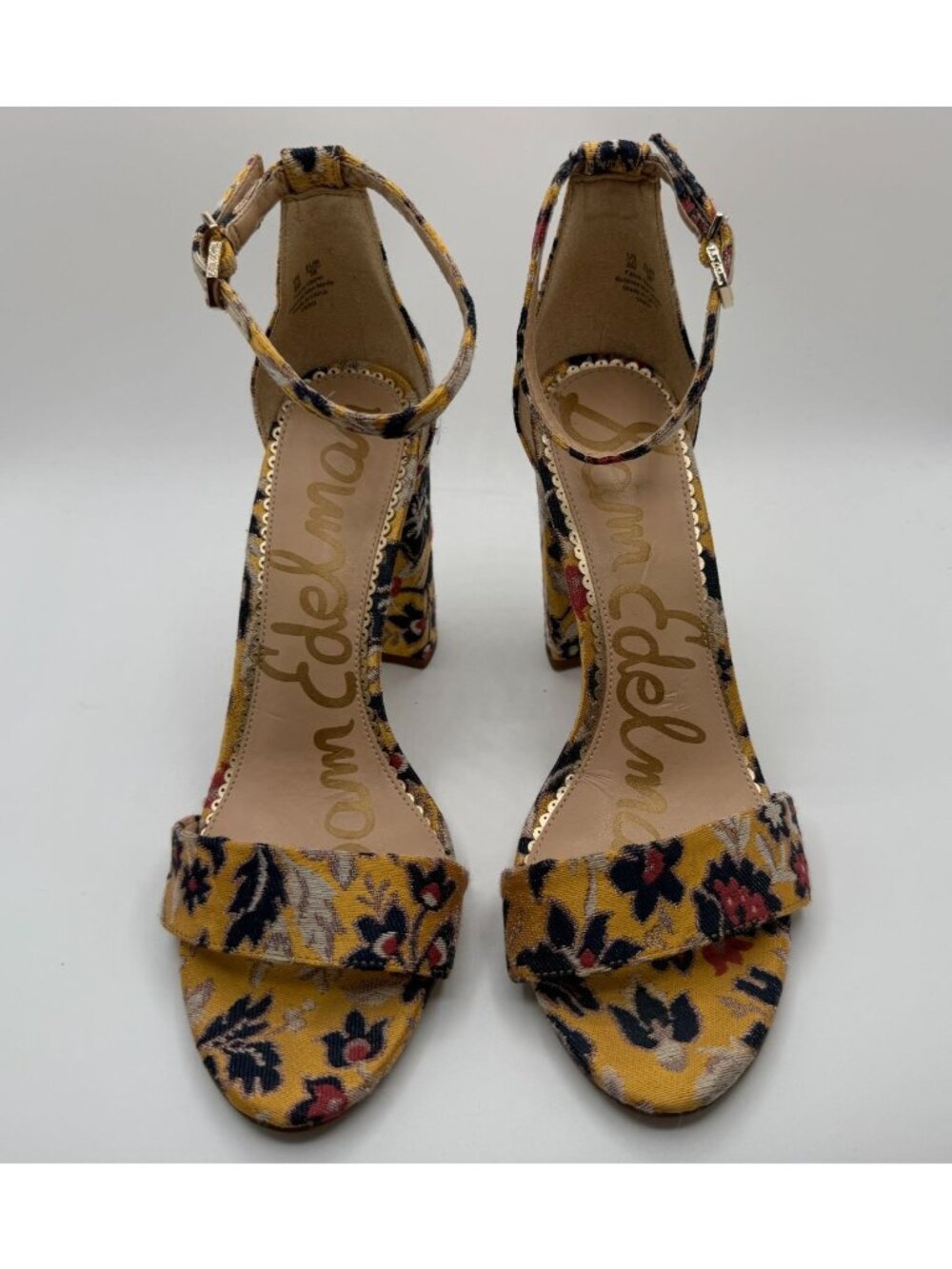 Sam Edelman Yaro Block Heel Sandals Women Size 8M Tuscan Yellow/Multi Floral - Picture 2 of 11